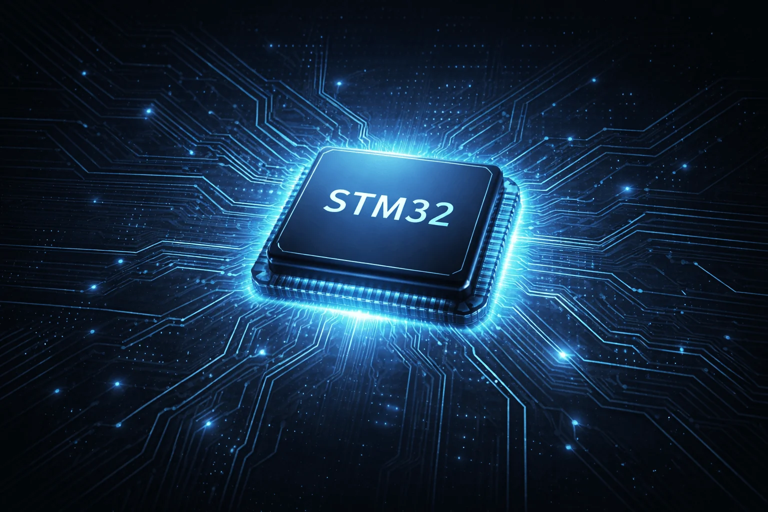 STM32 Mikrocontroller als zentrales Element einer Embedded-System-Architektur mit abstrahierten Leiterbahnen